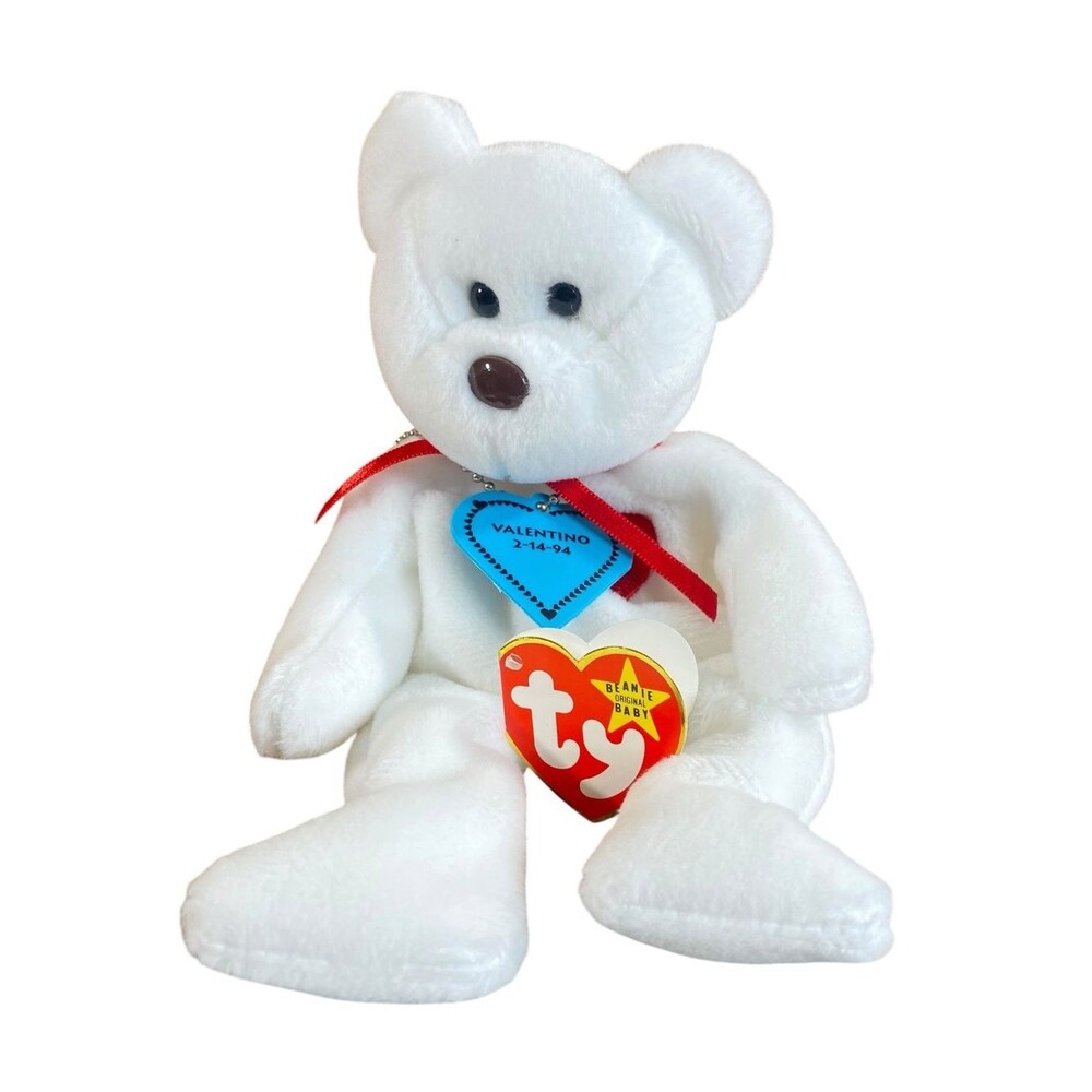 Ty Beanie Babies 1993 Valentino Vtg Collectible Bear Tag Errors Protective Dome